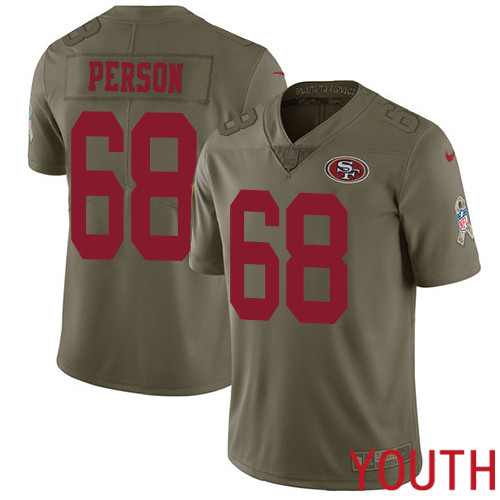 San Francisco 49ers Limited Olive Youth Mike Person NFL Jersey #68 2017 Salute to Service